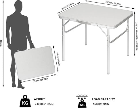 Rootz Camping Table - Outdoor Folding Table - Picnic Table - Lightweight & Foldable - Height Adjustable - Sturdy & Stable - 55cm x 25.5/58.5cm x 75cm