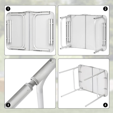 Rootz Camping Table - Outdoor Folding Table - Picnic Table - Lightweight & Foldable - Height Adjustable - Sturdy & Stable - 55cm x 25.5/58.5cm x 75cm
