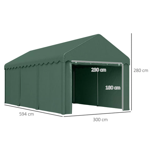 Rootz Carport Vehicle Shelter - Portable Garage - Tent Garage - UV Resistant - 594x300x280cm - Spacious Protection for Cars and Boats
