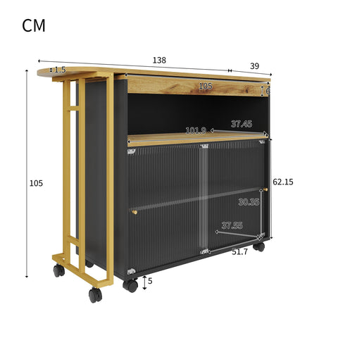 Rootz Extendable Bar Table - Movable Modern Bar Table - Telescopic Bar Table with LED - Storage Space - 138-204×39×105cm