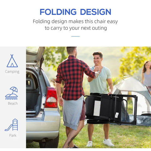 Rootz Folding Chair Set of 2 - Folding Lounger - Weatherproof - 5-Way Adjustable Backrest - Metal Frame - Black - 62W x 70D x 109H cm