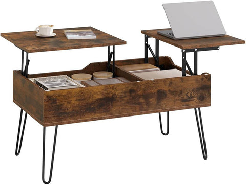 Rootz Lift Top Coffee Table - Lift Office Table - Adjustable Coffee Table - Hidden Storage - Solid Wood - 115cm x 60cm x 75cm