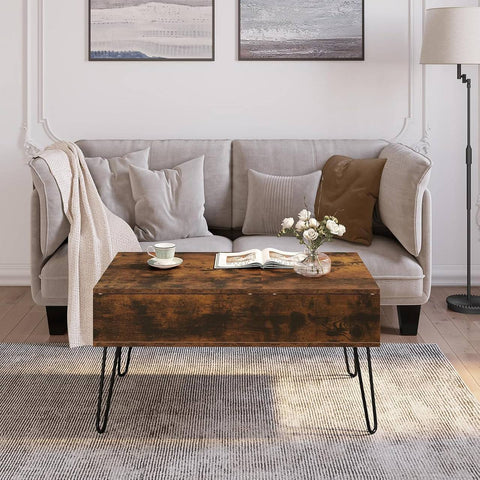 Rootz Lift Top Coffee Table - Lift Office Table - Adjustable Coffee Table - Hidden Storage - Solid Wood - 115cm x 60cm x 75cm