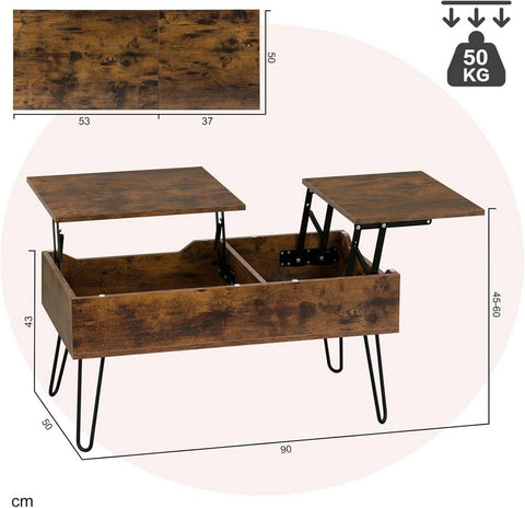 Rootz Lift Top Coffee Table - Lift Office Table - Adjustable Coffee Table - Hidden Storage - Solid Wood - 115cm x 60cm x 75cm