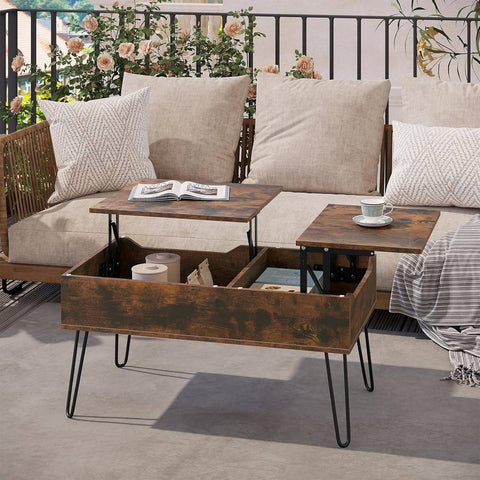 Rootz Lift Top Coffee Table - Lift Office Table - Adjustable Coffee Table - Hidden Storage - Solid Wood - 115cm x 60cm x 75cm