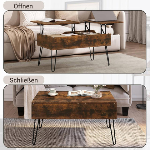 Rootz Lift Top Coffee Table - Lift Office Table - Adjustable Coffee Table - Hidden Storage - Solid Wood - 115cm x 60cm x 75cm