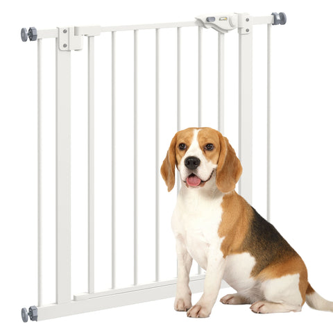 Rootz Dog Door Gate Barrier - Pet Gate - Safety Gate - Metal & Plastic, Easy Access, 68W x 77H cm, White