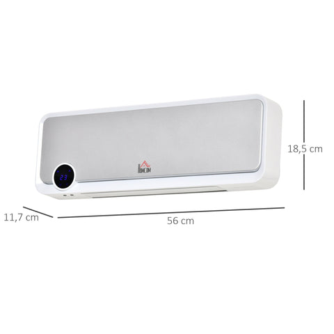 Rootz Wall Mounted Oscillating Fan Heater - Ceramic PTC Heater - Energy Efficient - Remote Control - 56cm x 18.5cm x 11.7cm