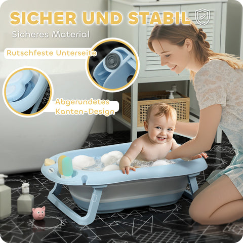 Rootz Baby Bath Tub - Foldable - Non-Slip Baby Bath - Safe Materials - 83L x 48W x 23.5H cm - Blue - Ideal for Easy Storage & Transport
