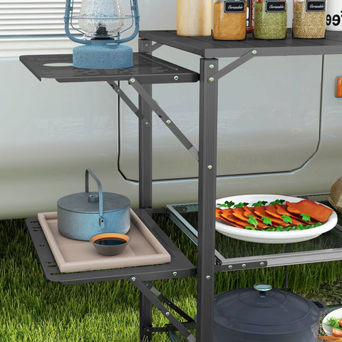 Rootz Folding Camping Kitchen Table - Portable Cooking Station - Travel Camping Table - Carry Bag Included - 126cm x 46cm x 81cm