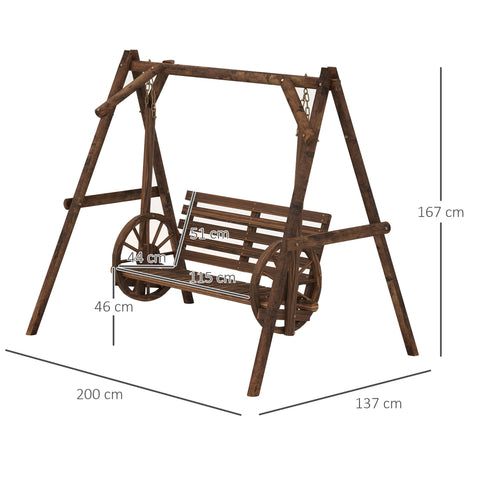 Rootz 2 Person Garden Bench - Outdoor Swing - Rustic Wood Bench - Relaxation & Comfort - 200L x 137W x 167H cm