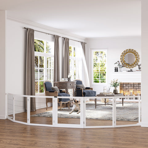 Rootz 6 Panel Dog Safety Gate - Self Standing Gate, Modular Barrier, Pine Wood - Maximum Security - 432L x 36W x 70H cm