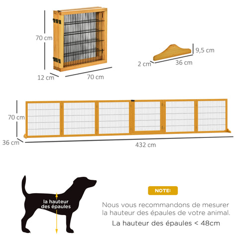 Rootz Dog Safety Gate - Freestanding Barrier - Modular Folding - Pine Wood - Stability Support - 432cm x 36cm x 70cm
