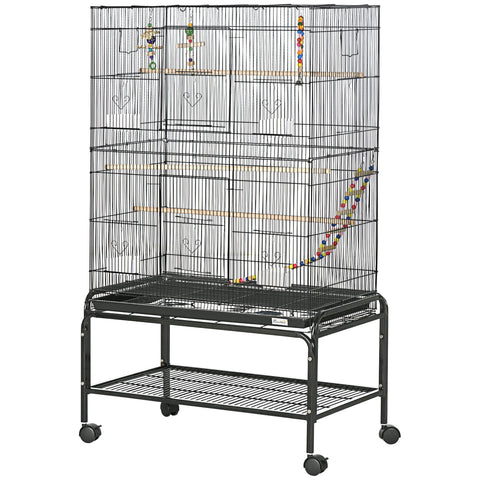 Rootz Bird Cage on Wheels - Aviary - Parrot Enclosure - Easy Cleaning - 79 x 49 x 133 cm - Black