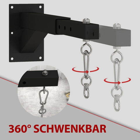 Rootz Punch Bag Holder - Wall Mount - Adjustable Length - Steel Frame - 360° Rotating Hook - Stability - 45-65cm x 12cm x 20cm