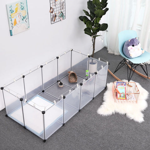 Rootz Small Pet Enclosure - Animal Playpen - DIY Fence - Guinea Pig, Hamster, Rabbit - Spacious Space - Freedom of Movement - Easy Assembly - Transparent Panels - 143cm x 73cm x 46cm