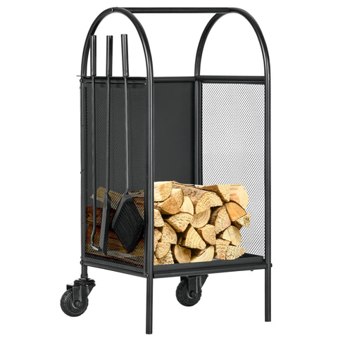 Rootz Log Basket Stand with Wheels - Wood Holder - Firewood Rack - Keeps Wood Dry - 37.5 x 37.5 x 80 cm