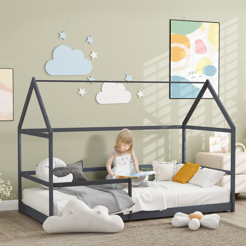 Rootz Children's Hut Bed - Kids Bed - Toddler Bed - Safety Railings - Pine Wood - 196L x 97.5W x 135H cm - Ideal for Ages 3-8