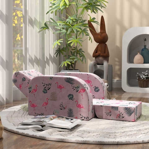 Rootz Kids Flamingo Armchair - Children's Sofa - Transforming Seat - Foldable Bed - Cozy Cover - Portable Design - 46.5cm x 93cm x 28.5cm