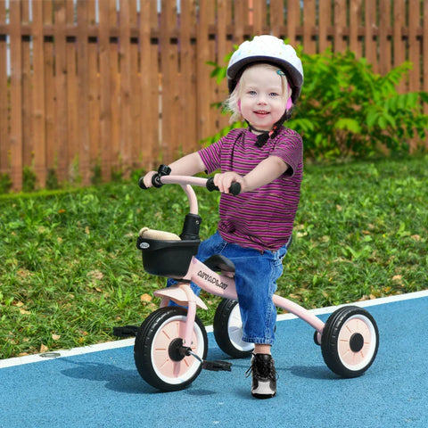 Rootz Tricycle for Children - 2-5 Years - Height Adjustable Seat - Bell - Bicycle Basket - Metal Frame - Pink - 70.5cm x 50cm x 58cm