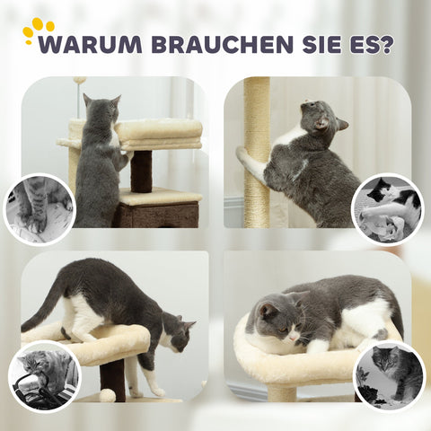 Rootz Cat Tree - Divisible Cat Tower - Indoor Cat Playground - Cozy Hideaway - 55cm x 48cm x 107cm