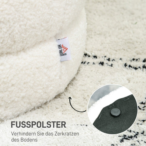 Rootz Ottoman Stool - Footrest - Round Stool - Thick Foam Padding - Skin-Friendly Cover - Cream White - 40cm x 45cm - Steel Frame