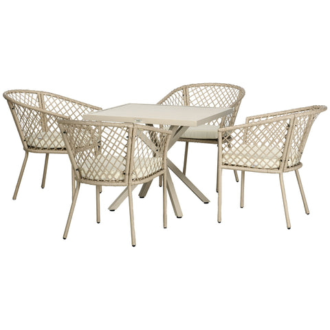 Rootz 5 Piece Garden Dining Set - Patio Dining Set - Wicker Look Outdoor Furniture - Comfort Cushions - 85cm x 85cm x 72cm Table, 63cm x 65cm x 81cm Chairs