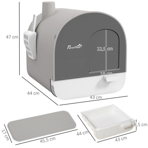 Rootz Cat Litter Box with Lid - Enclosed Litter Box - Covered Cat Toilet - Easy to Clean - Spacious Interior - High Side Walls - 43cm x 44cm x 47cm - Plastic - Grey/Black