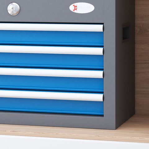 Rootz Lockable Metal Tool Box - Tool Storage - Toolbox Organizer - 4 Drawers & Shelf - 45L x 24.5W x 32.5H cm - Secure & Portable