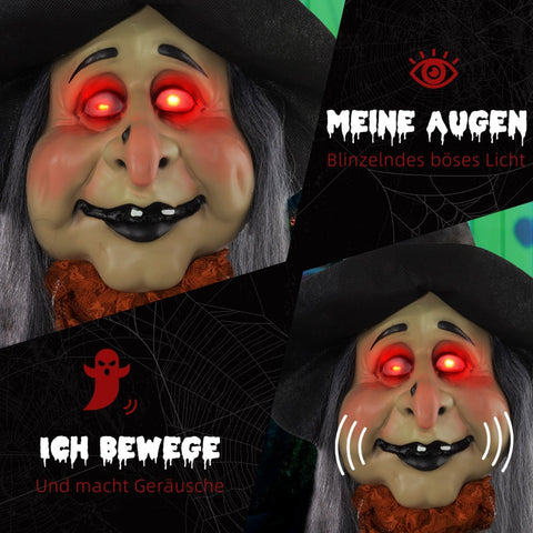 Rootz Animated Halloween Decoration - Witch with Glowing Potion - Spooky Prop - Eerie Sound Effects - 60cm x 18cm x 183cm
