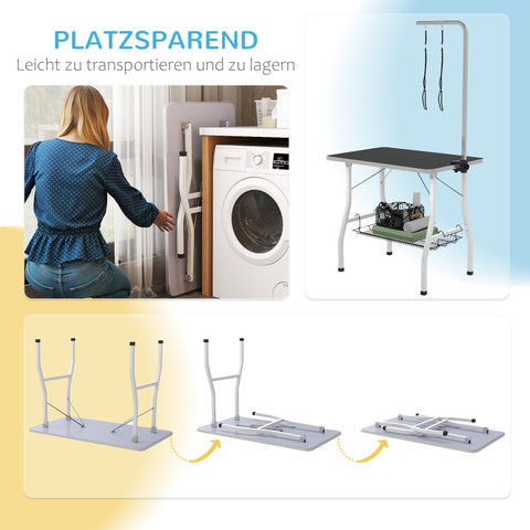 Rootz Dog Grooming Table - Grooming Station - Pet Care Table - Adjustable Arm - Non-Slip - 90 x 60 x 76 cm - Black-White