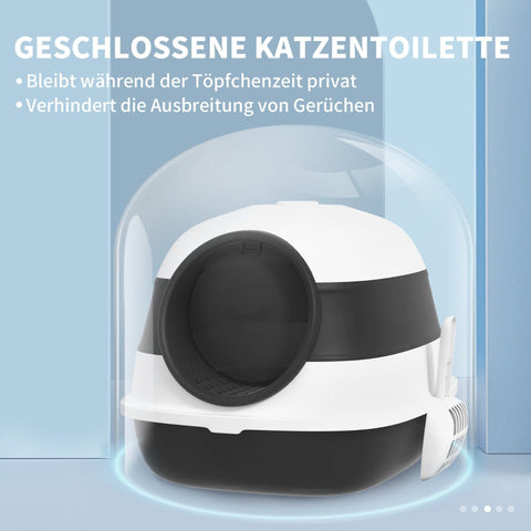 Rootz Cat Toilet - Litter Box - Cat Loo - Prevents Litter Scatter - Odor Control - Easy Cleaning - 52cm x 41cm x 38cm - Plastic, ABS