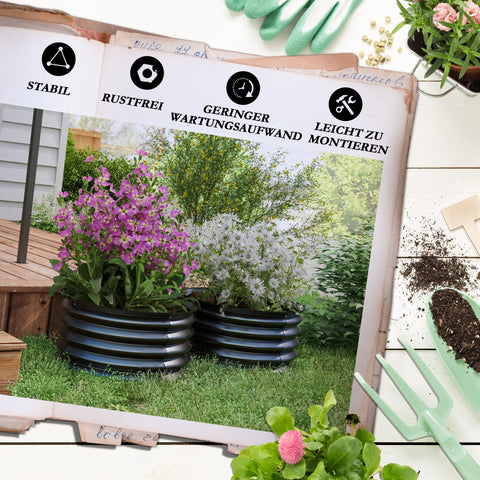 Rootz Set of 2 Galvanized Plant Pots - Flower Pots - Raised Planters - Promote Plant Growth - Ø60 x 30H cm - Grey