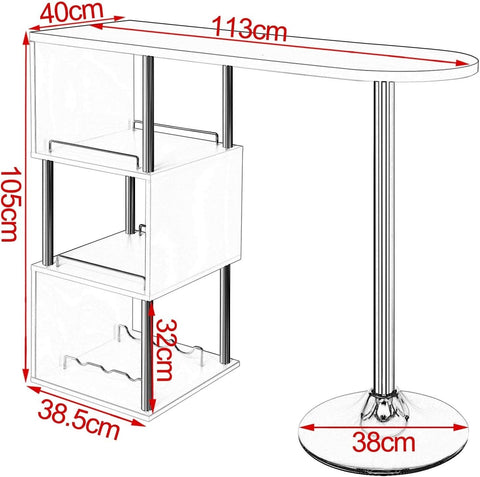 Rootz Modern S-Shaped Bar Table - Storage Bar Table - Wine Rack Table - Space-Saving - Durable - Easy Maintenance - 113cm x 105cm x 40cm