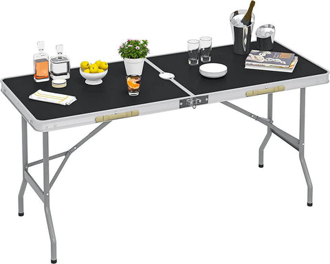 Rootz Portable Folding Table - Picnic Table - Outdoor Table - Easy Setup - Compact & Transportable - Durable & Stable - Iron & MDF - 150cm x 69.5cm x 60cm
