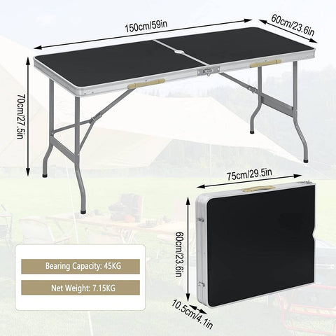 Rootz Portable Folding Table - Picnic Table - Outdoor Table - Easy Setup - Compact & Transportable - Durable & Stable - Iron & MDF - 150cm x 69.5cm x 60cm