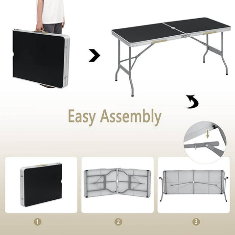 Rootz Portable Folding Table - Picnic Table - Outdoor Table - Easy Setup - Compact & Transportable - Durable & Stable - Iron & MDF - 150cm x 69.5cm x 60cm