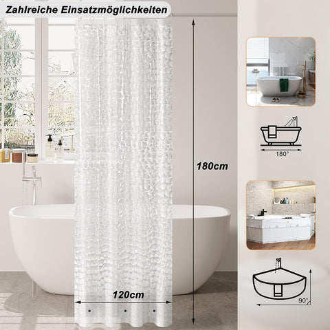 Rootz EVA Semi-Transparent Shower Curtain - Hexagonal Patterns - Waterproof & Mildew-Resistant - 180cm x 180cm - Easy Assembly
