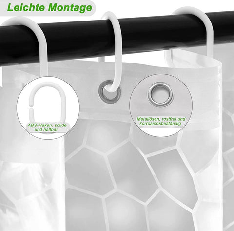 Rootz EVA Semi-Transparent Shower Curtain - Hexagonal Patterns - Waterproof & Mildew-Resistant - 180cm x 180cm - Easy Assembly