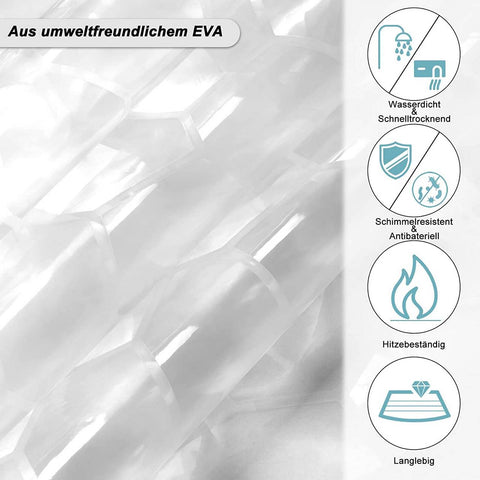 Rootz EVA Semi-Transparent Shower Curtain - Hexagonal Patterns - Waterproof & Mildew-Resistant - 180cm x 180cm - Easy Assembly