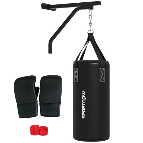 Rootz Punching Bag Set - Boxing Kit - Heavy Bag - Hanging Punching Bag - Sand/Fabric Fillable - 90cm x 30cm - Wall Mounted - Steel Frame