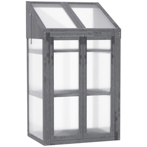 Rootz Mini Greenhouse - Small Greenhouse - Plant Nursery - Wooden Frame - 3 Shelves for Organization - 70L x 50W x 120H cm