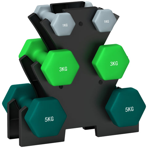 Rootz Dumbbell Set with Rack - Fitness Weights - Training Dumbbells - Anti-Roll Design - 34W x 10D x 34H cm