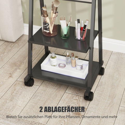 Rootz Rolling Full Length Mirror - Standing Mirror - Mobile Mirror - Two Shelves & Wheels - 42L x 37W x 155H cm - Black
