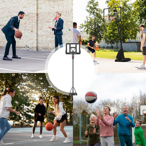 Rootz Basketball Stand - Hoop System - Adjustable Heights - Spring-Loaded Basket - 2.35-3.05m Basket Height - 110x75cm Back Panel - Mobile Design
