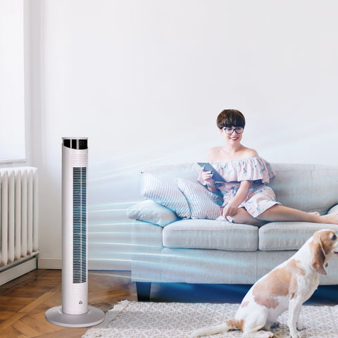 Rootz Column Fan with Remote Control - Tower Fan - Oscillating Fan - Energy Saving Timer - Ø 31.5 x 93 cm - White
