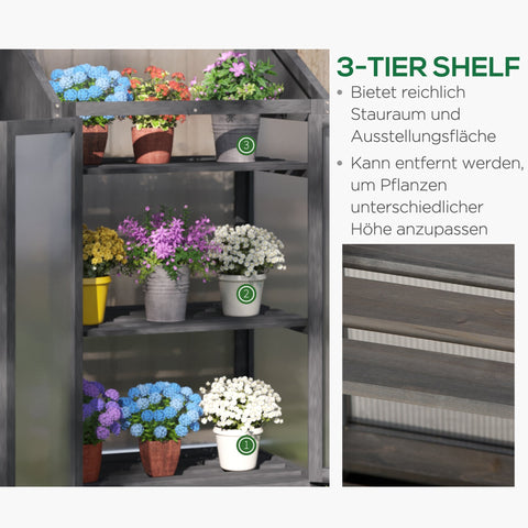 Rootz Mini Greenhouse - Small Greenhouse - Plant Nursery - Wooden Frame - 3 Shelves for Organization - 70L x 50W x 120H cm