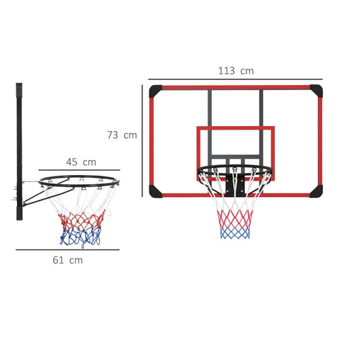 Rootz Basketball Hoop Set - Wall Mounted Hoop - Adjustable Height - Durable Steel Frame - Indoor/Outdoor - 113cm x 61cm x 73cm