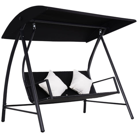 Rootz 3-Seater Hollywood Swing - Porch Swing - Garden Swing - Weather-Resistant Polyrattan - Holds up to 360kg - 198W x 124D x 179H cm