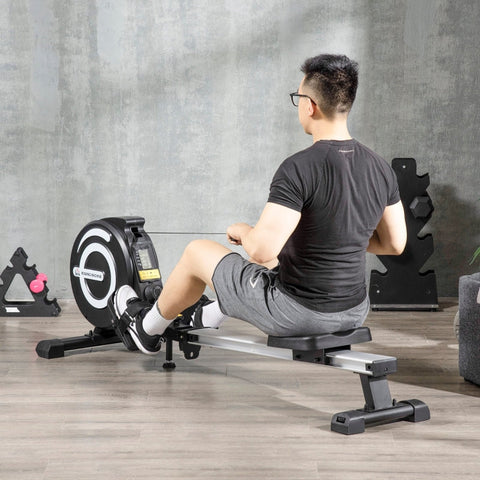 Rootz Foldable Rowing Machine - Magnetic Resistance - Home Workout Equipment - LCD Display - Adjustable Seat - 185cm x 58cm x 57cm